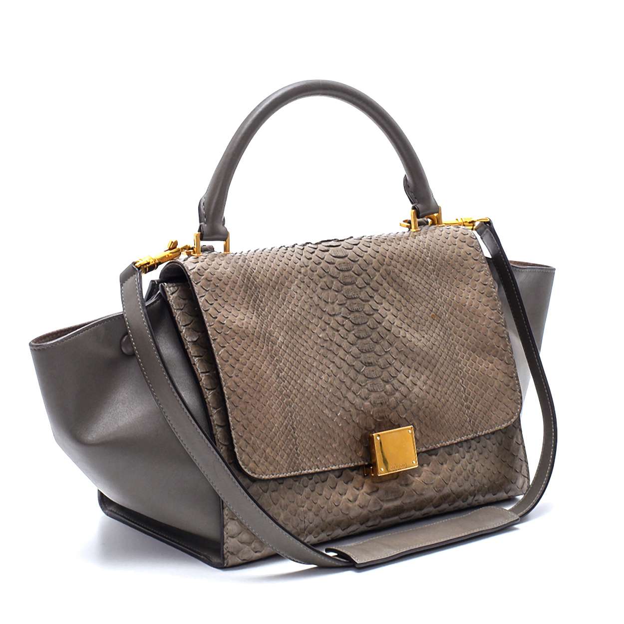 Celine - Etoupe Leather Small Trapeze Bag